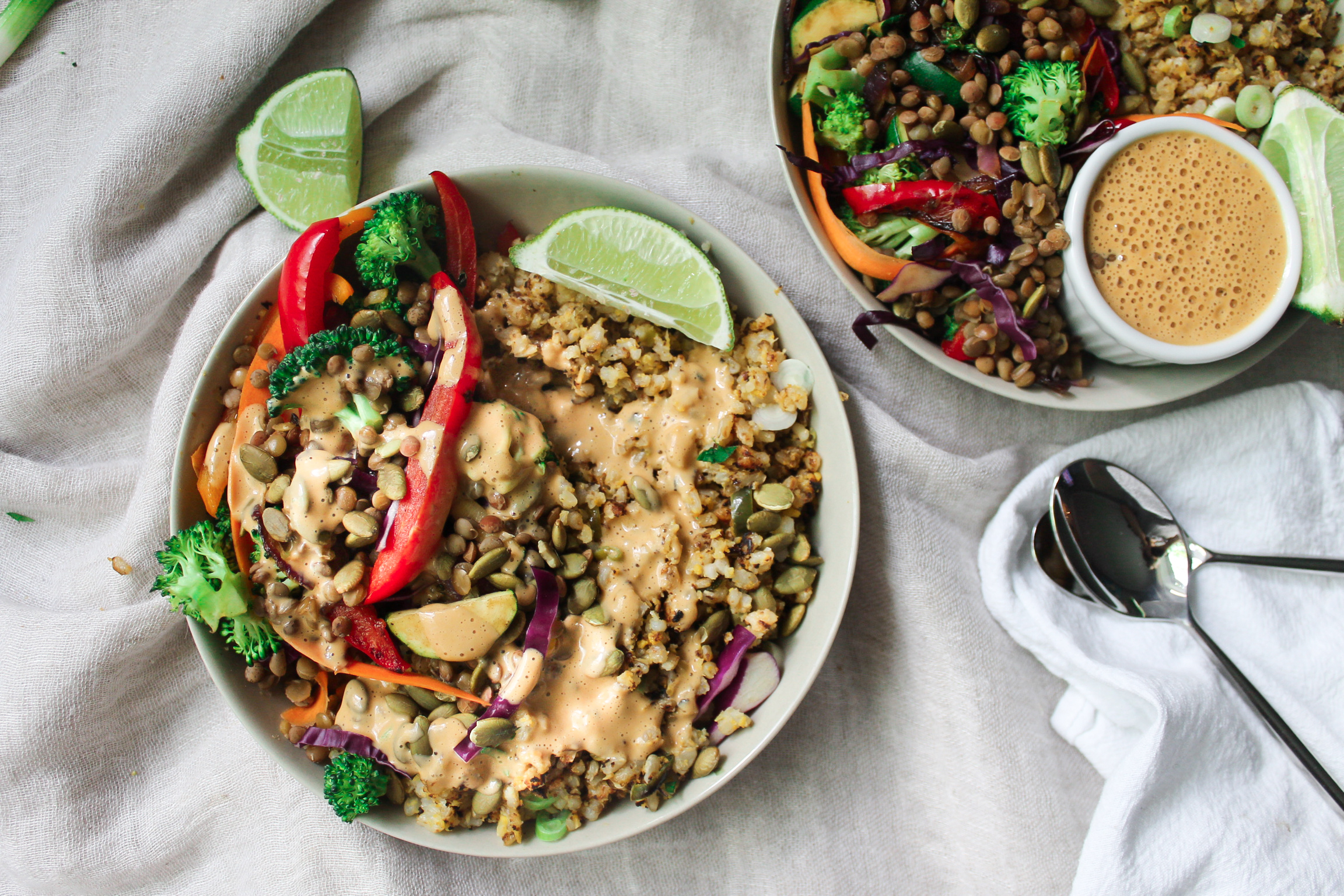 Lentil Bowl with Spicy Cashew Sauce